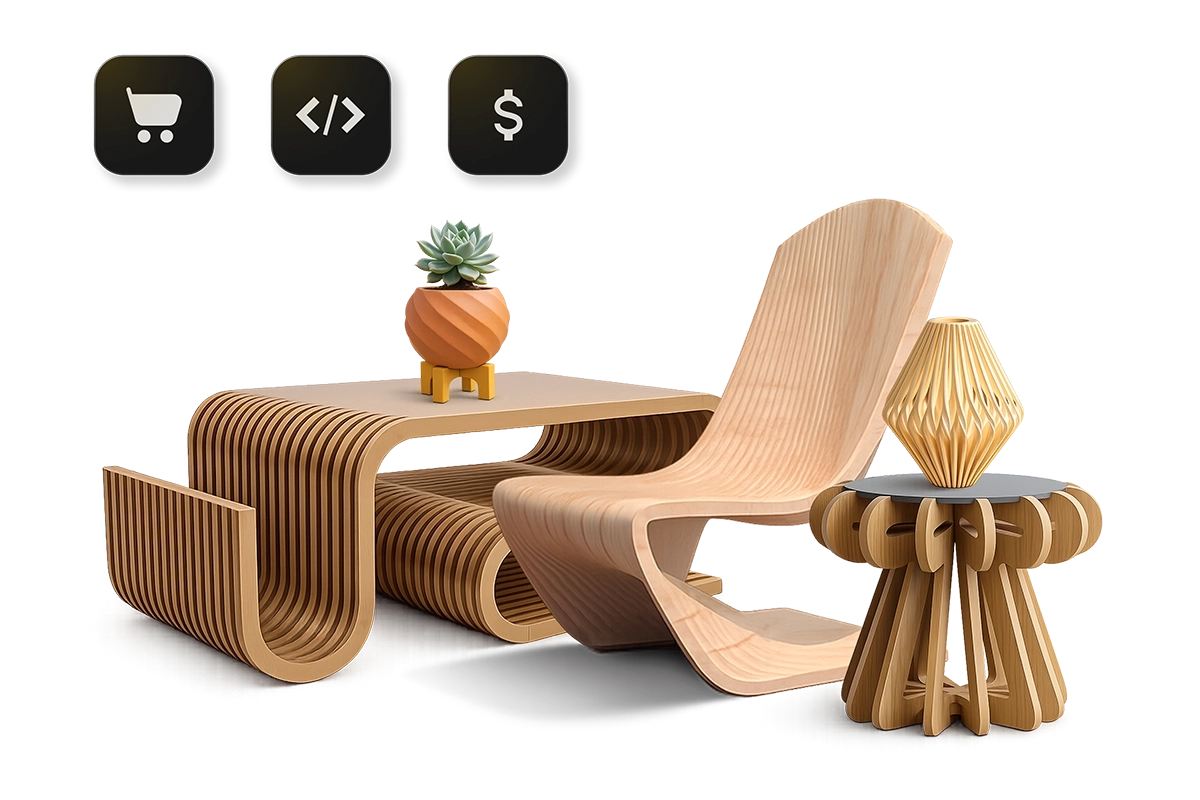 Community marketplace showcasing parametric 3D designs and scripts from global designers